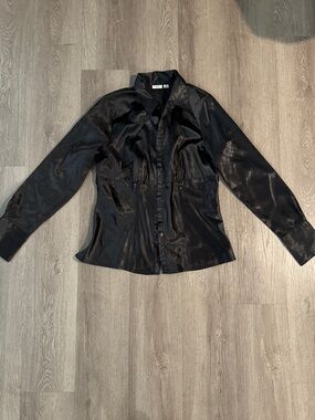 Cato Black Satin Button-Down Blouse
